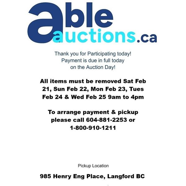 All items must be removed Fri Feb 19 12pm - 4:30pm, Sat Feb 21, Sun Feb 22, Mon Feb 23, Tues Feb 24