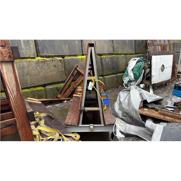 THREE METAL AND WOOD CARTS AND ROLLING WOOD CRATE. WITH OR WITHOUT CONTENTS