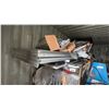 Image 1 : GROUP OF ALUMINUM WINDOW FRAMES IN CONTAINER AND A COUPLE OF WAREHOUSE LIGHTS