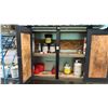 Image 2 : 9' METAL SHED WITH CONTENTS. PROPANE TANK, FORKLIFT TANK, FULL CONTAINERS INDUSTRIAL LUBRICANTS