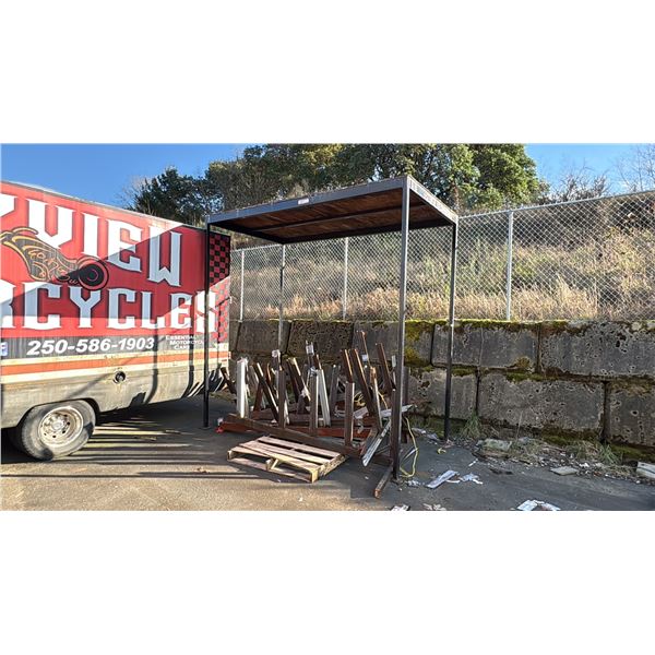 METAL FRAME WITH PLYWOOD TOP 10' X 66" X 10' HIGH. 2"X2" SQUARE TUBE FRAME