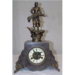 Bronze Clock w/Marble - Lady Carrying Brush