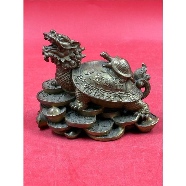 Brass Chinese Dragon Turtle Wealth/Luck Figurine