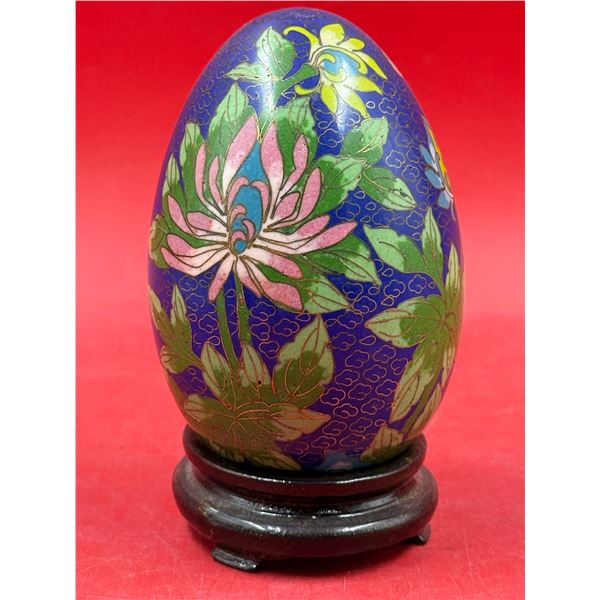 5.5" Chinese Cloisonne Egg w/ Wooden Base