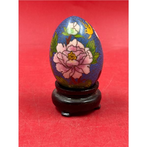 3.5" Chinese Cloisonne Egg w/ Wooden Base