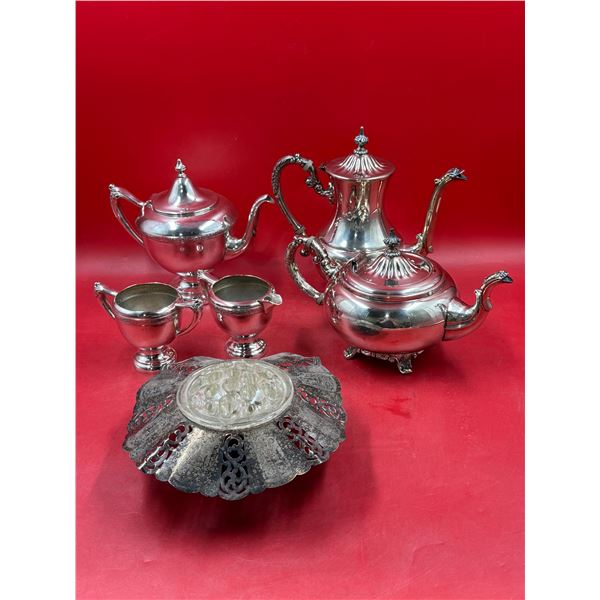 Lot of Silver-Plated Serving Ware w/ Flower Frog Bowl