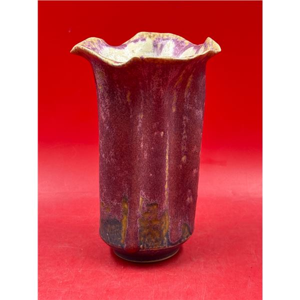 Stamped Pottery Vase w/ Fluted Rim