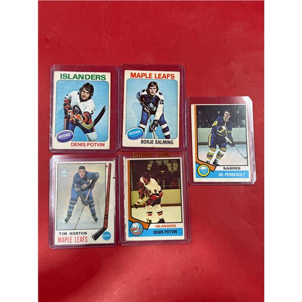 5 VTG Hockey Cards w/ Potvin, Horton, Salming, & Perreault