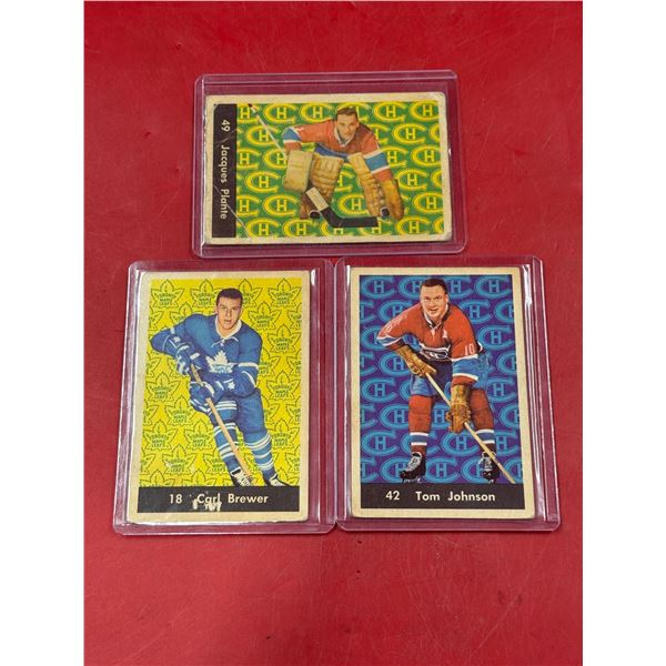 3 VTG Hockey Cards w/ Brewer, Plante, & Johnson