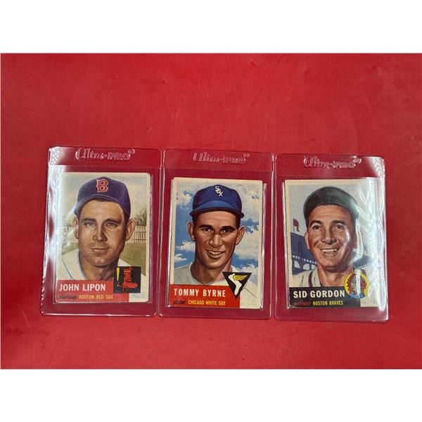 3 VTG Baseball Cards w/ Lipon, Byrne, & Gordon