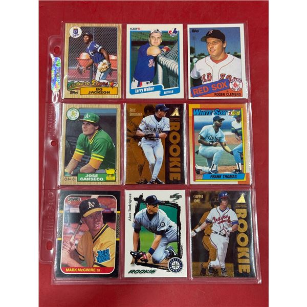 Sheet of Assorted Baseball Cards w/ Jackson, Jones, Thomas, Canesco, & More