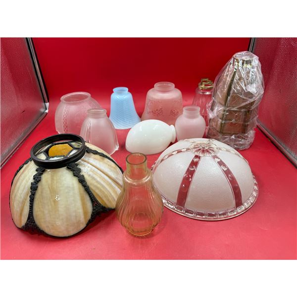 VTG Glass Lighting Cover Lot w/ Tiffany-Style Slag Glass Lampshade