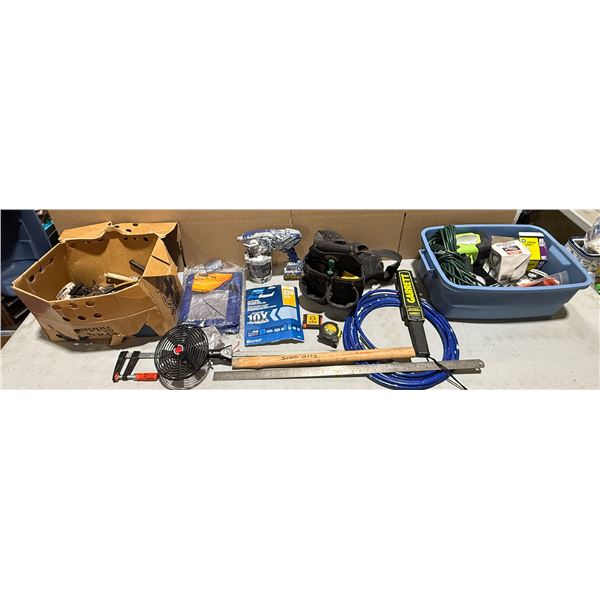 Tool Lot w/ Sandpaper, Tool Belt, Pliers, Light Bulbs, & More