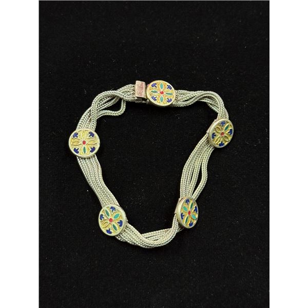 925 Sterling Turkish Bracelet w/ Enamel Accents