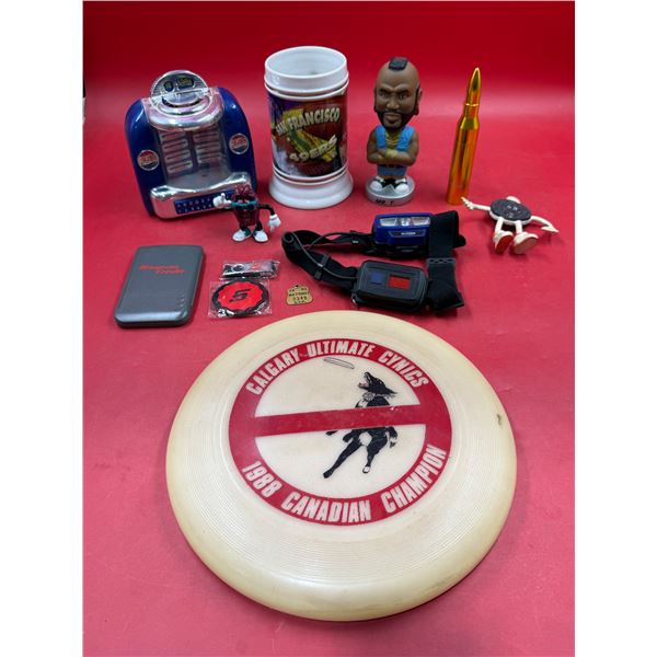 VTG Collectibles Lot w/ Pepsi-Cola Coin Bank, California Raisin Figure, & More
