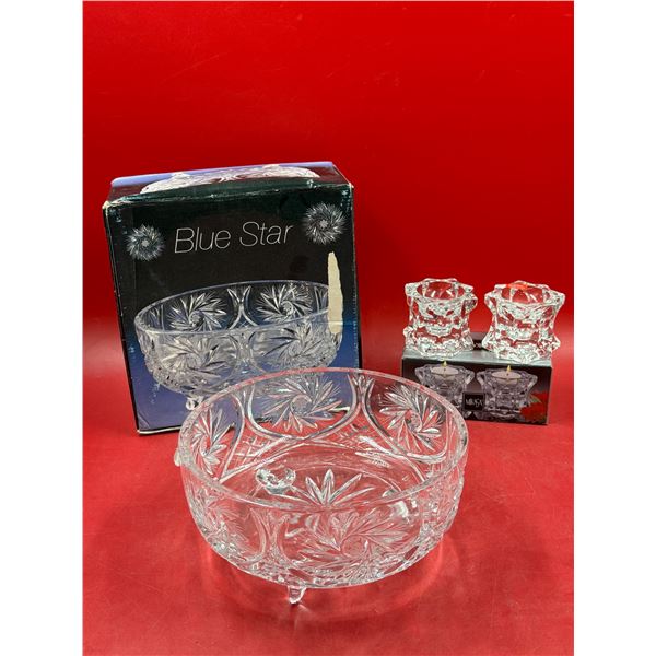 Pinwheel Crystal Footed Bowl & Crystal Candleholders