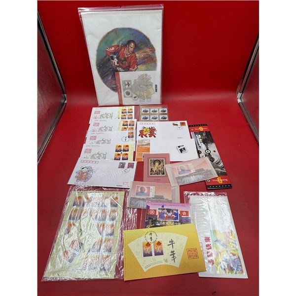 Lot of Assorted Stamps & Bobby Hill Chicago Blackhawks Print