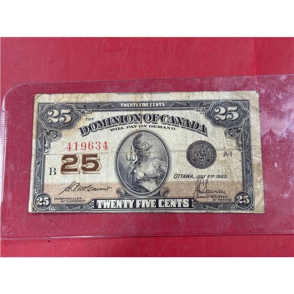 1923 Dominion of Canada 25 Cent Bill