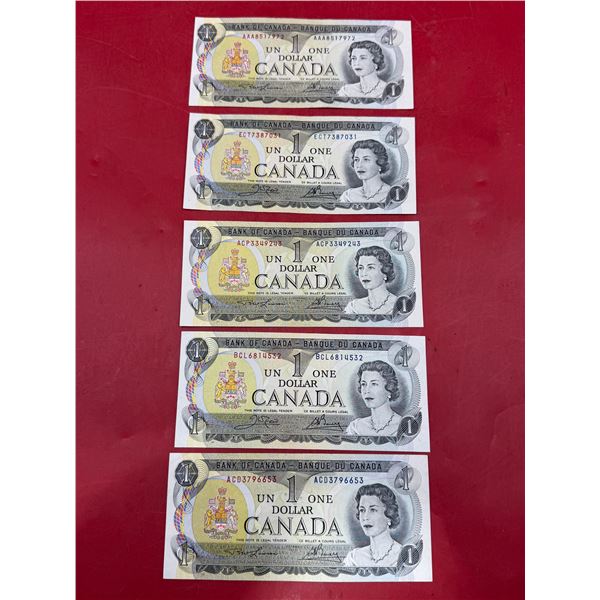 Lot of 1973 Bank of Canada $1 Bills