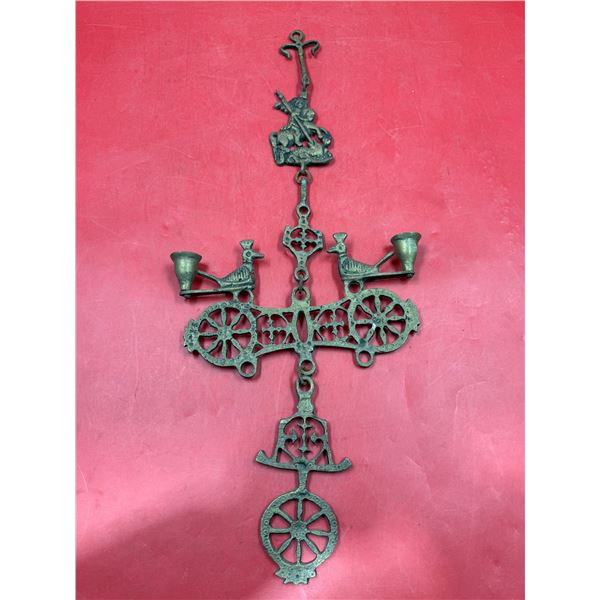 Hanging Brass Byzantine Cross Candleholder