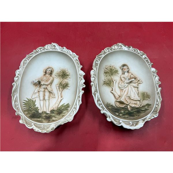 Pair of Hand-Painted Lefton China Relief Wall Plaques