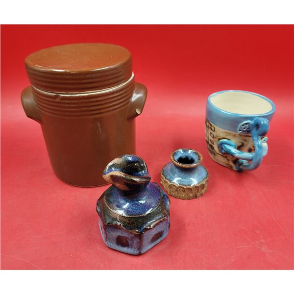 Lot of Pottery & Brown Glazed Lidded Kitchen Canister