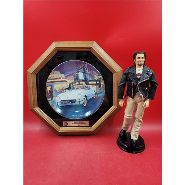 Framed 1953 Corvette Collector's Plate & Harley-Davidson Ken Barbie Doll
