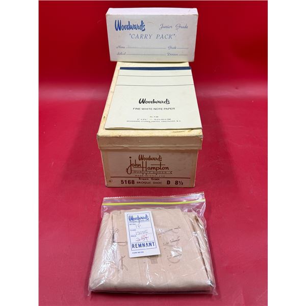 Vintage Woodward's Collectibles: Shoe Box, Carry Pack, & Textile