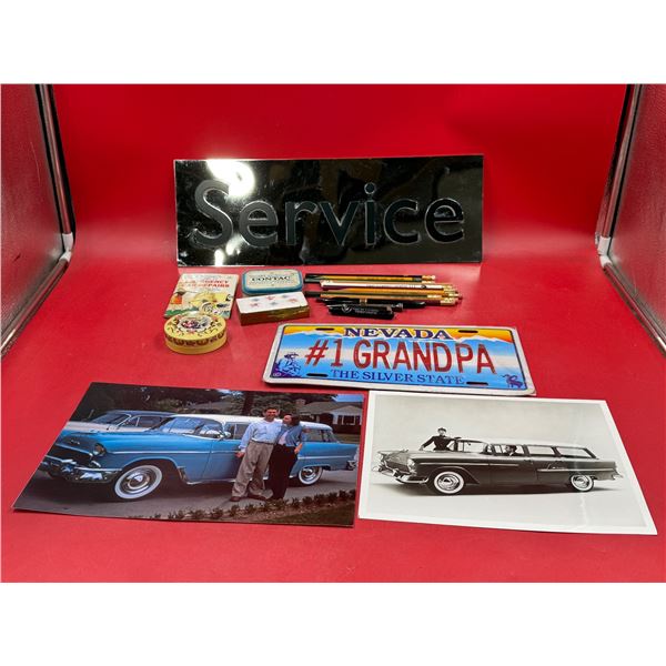 Vintage Variety: Advertising Pencils, Automotive Pictures, Nevada License PLate, Tins, & More