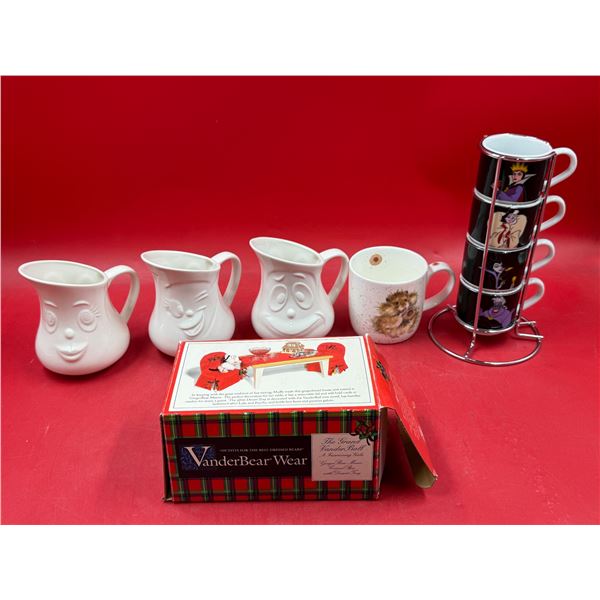 Variety Lot: Faces Mugs, Disney Villains Mugs, & VanderBear Wear Decor
