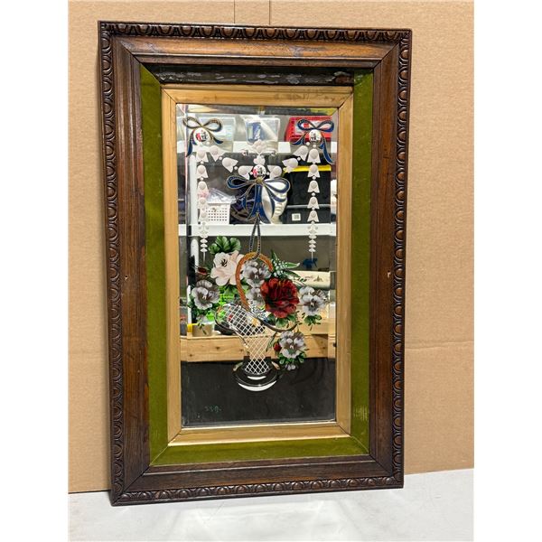 Victorian Hand Painted Floral Basket Mirror