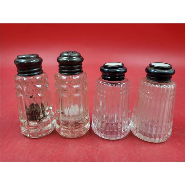 Vintage Sterling Silver Capped Salt + Pepper Shakers