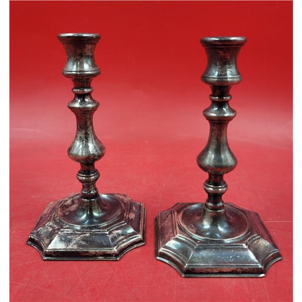 2 Vintage W & H Stamped Plated Candlestick Holders
