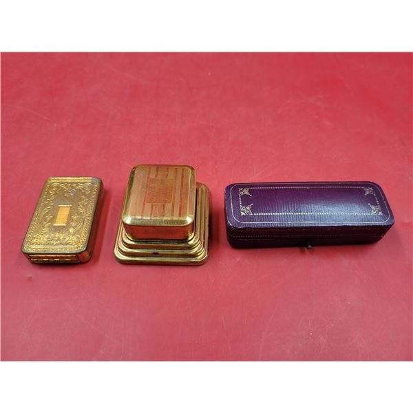 3 Vintage Collectibles: Ring Box, Pin Box, & Powder/Mirror