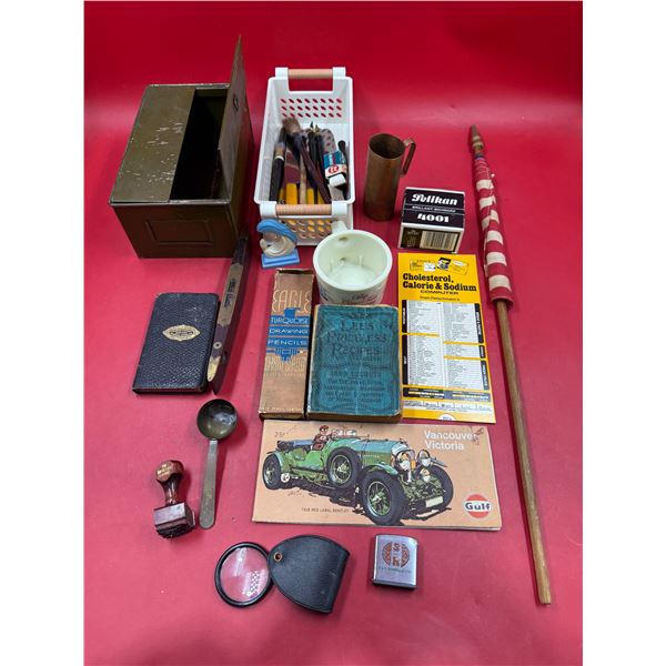 Vintage Variety: Nabob Measuring Spoon, Advertising Tape Measure, Metal Box, Fountain Pens, & More