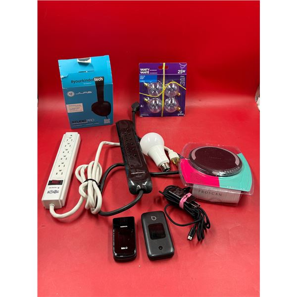 Electronics: Cellphones, Lightbulb, Power Cords, Headphones, & CD Player