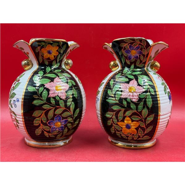 2 Vintage Hand Painted Italian Made FLoral Vases