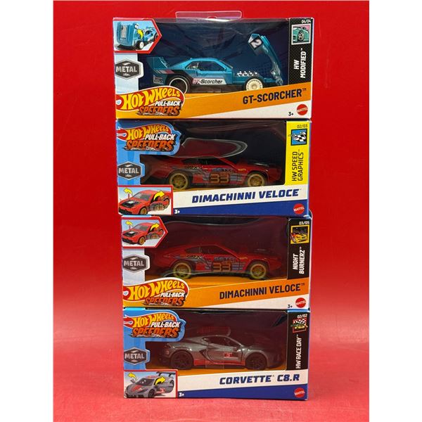 4 Sealed Hot Wheels Pull Back Speeders Diecast Cars