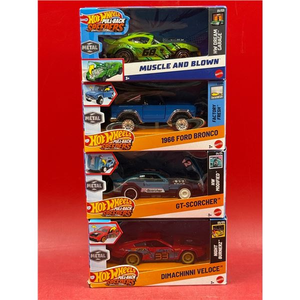 4 Sealed Hot Wheels Pull Back Speeders Diecast Cars