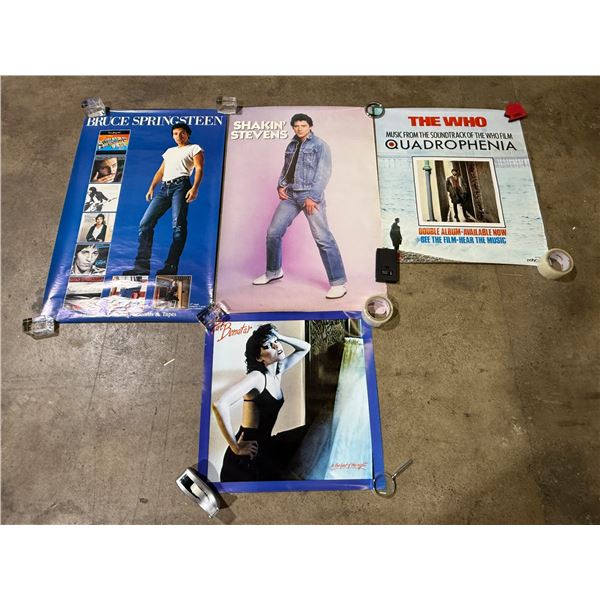 4 Vintage Posters : Bruce Springsteen, The Who, Shakin' Stevens, & Pat Benatar