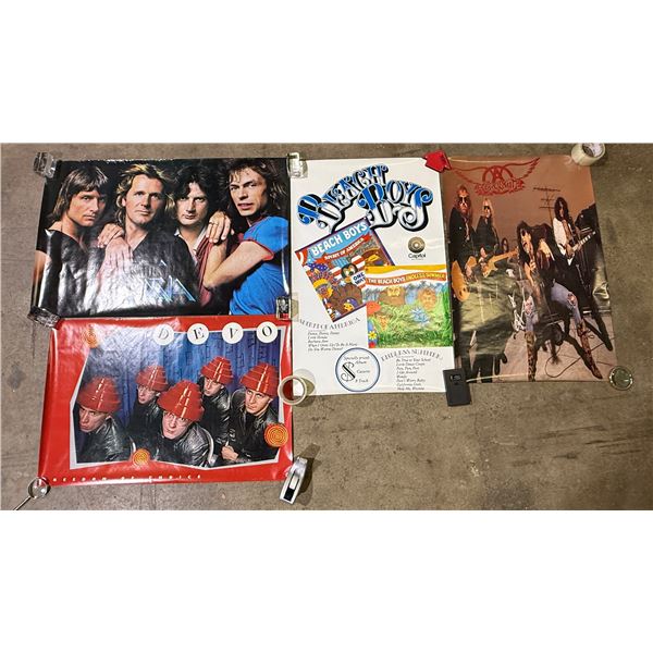 4 Vintage Posters : Beach Boys, Aerosmith, Asia, & Devo