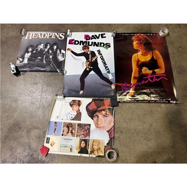 4 Vintage Posters : Dave Edmunds, Headpins, Benata, & Barbara Streisand
