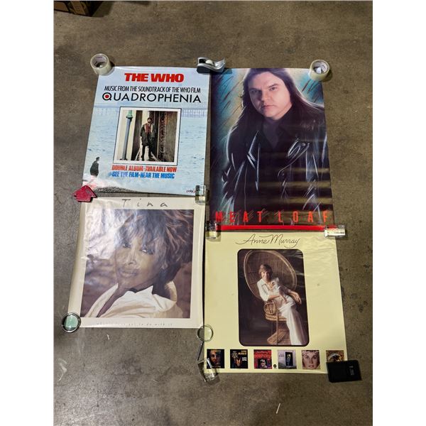 4 Vintage Posters : The Who, Meatloaf, Anne Murray, & Tina Turner