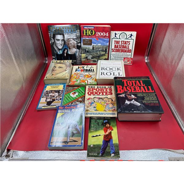 Assorted Vintage Books: Sports, HO Train Scale, & Musician