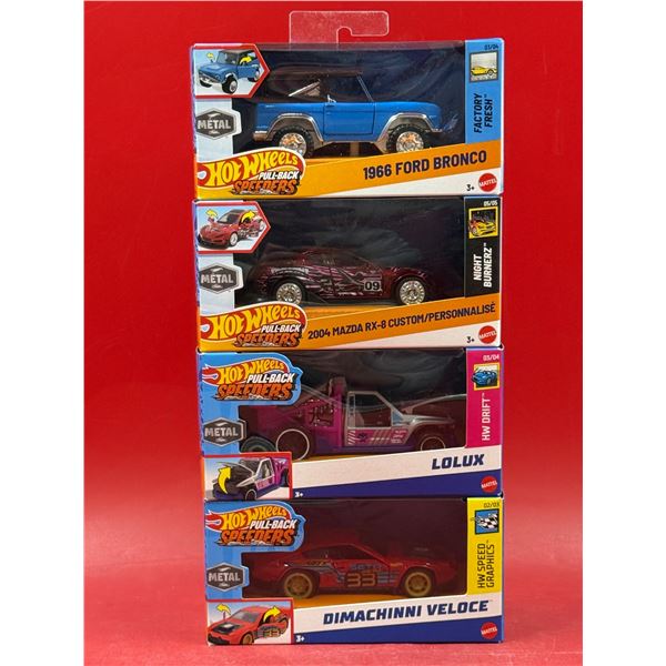 4 Sealed Hot Wheels Pull Back Speeders Diecast Cars