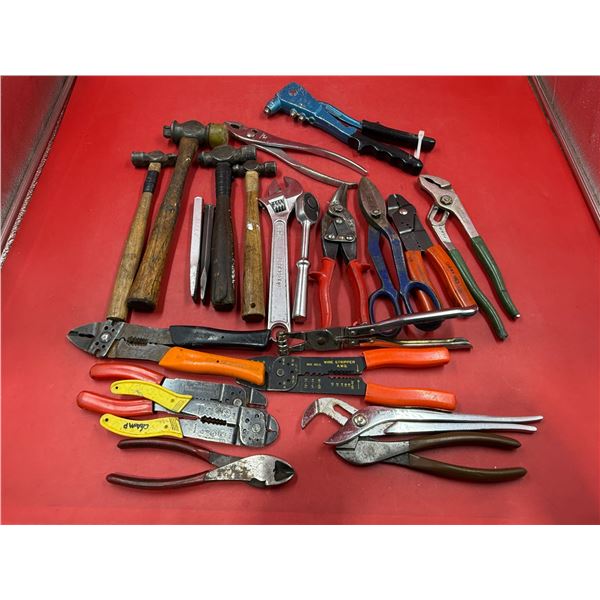 Assorted Tools: Hammers, Cutters, Crescent Wrench, Snips, & More