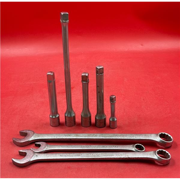 3 Williams Wrenches & 5 Socket Extensions