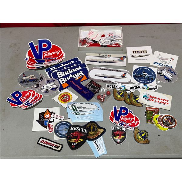 Assorted Stickers, Tire Valve Caps, Patches