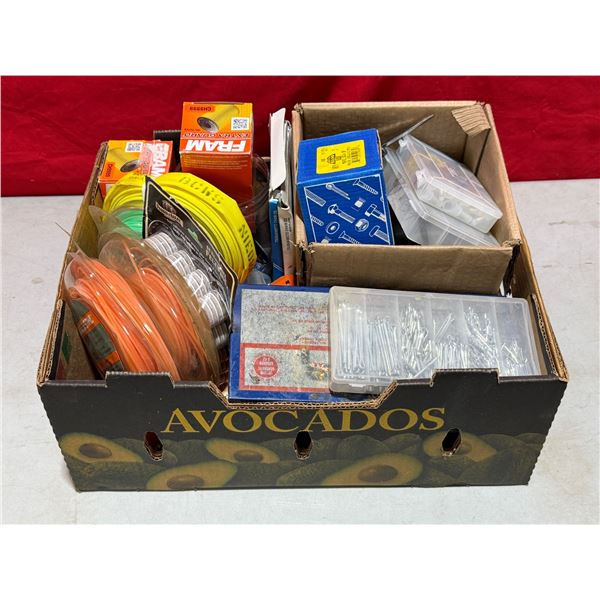 Assorted Hardware, Hose, Stihl Trimmer Line, & More