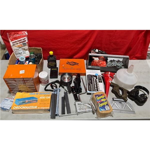 Assorted Tools, Hearing Protection, Flashlight, Organizers, & More